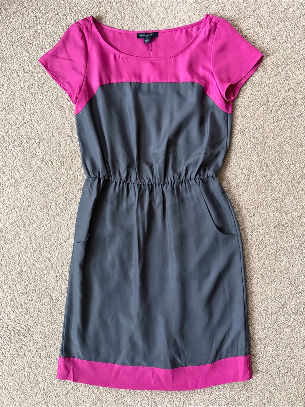 Banana Republic Factory Fuchsia and Gray Colorblock Short Sleeve Midi Dress